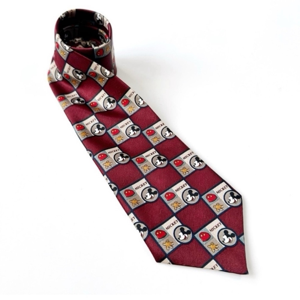 VTG 80s 90s Mickey Mouse Unlimited Burgundy Disney Classic Tie Retro Quirky